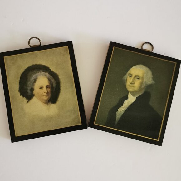 George & Martha Washington Portraits Small Art Pyraglass Plaque US President - Picture 1 of 7